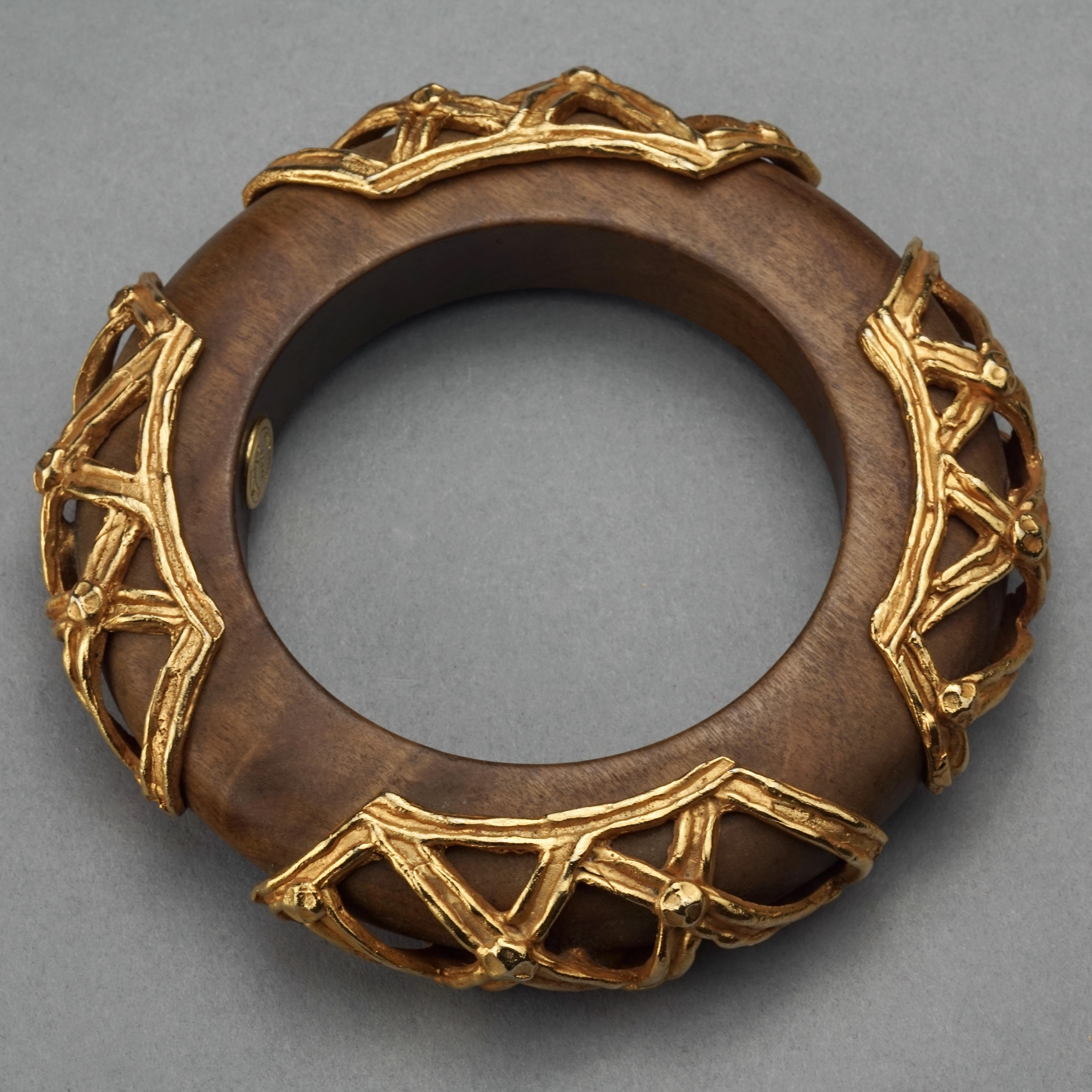 Women's Vintage DOMINIQUE AURIENTIS Gilt Mesh Cage Wood Bangle Bracelet For Sale