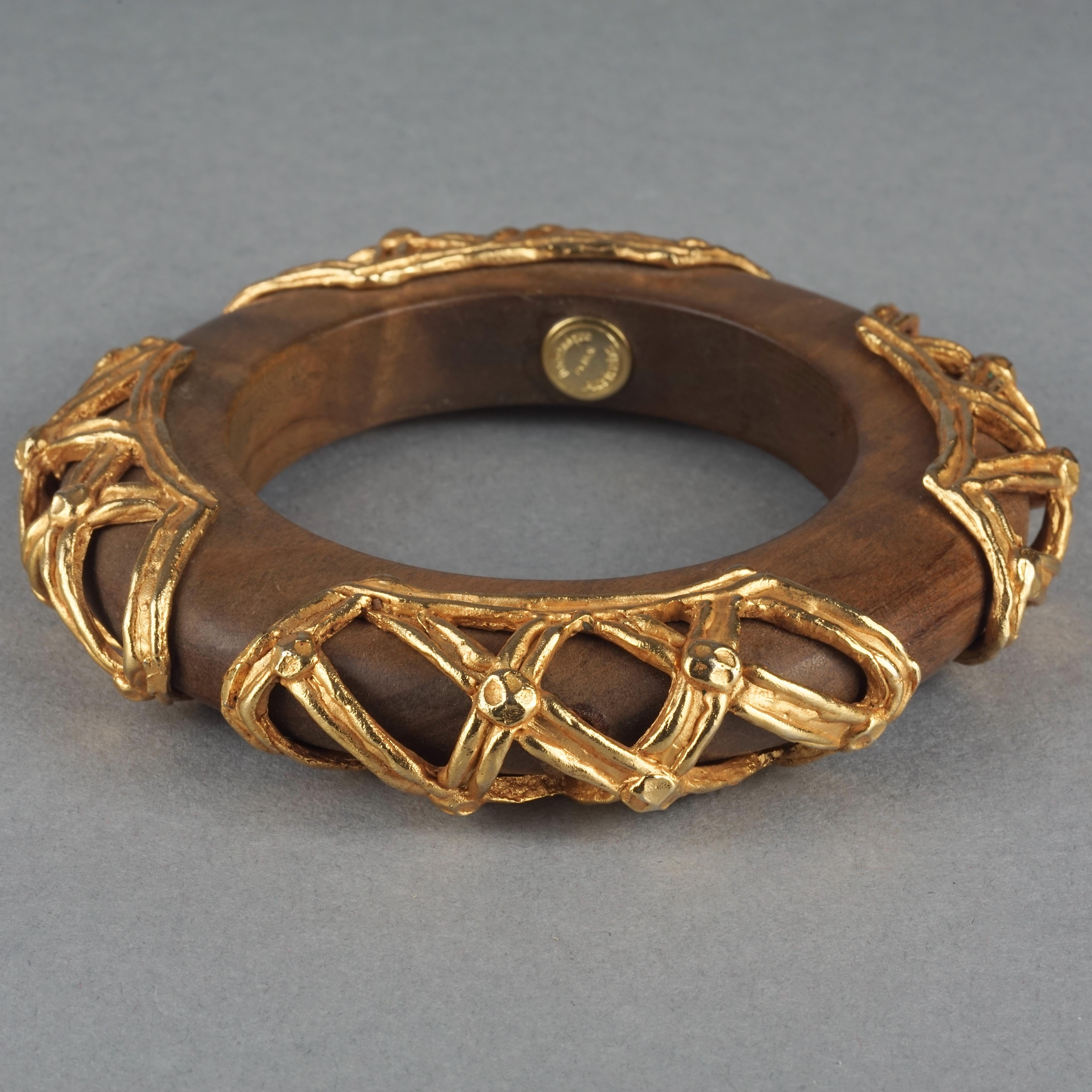 Vintage DOMINIQUE AURIENTIS Gilt Mesh Cage Wood Bangle Bracelet For Sale 4