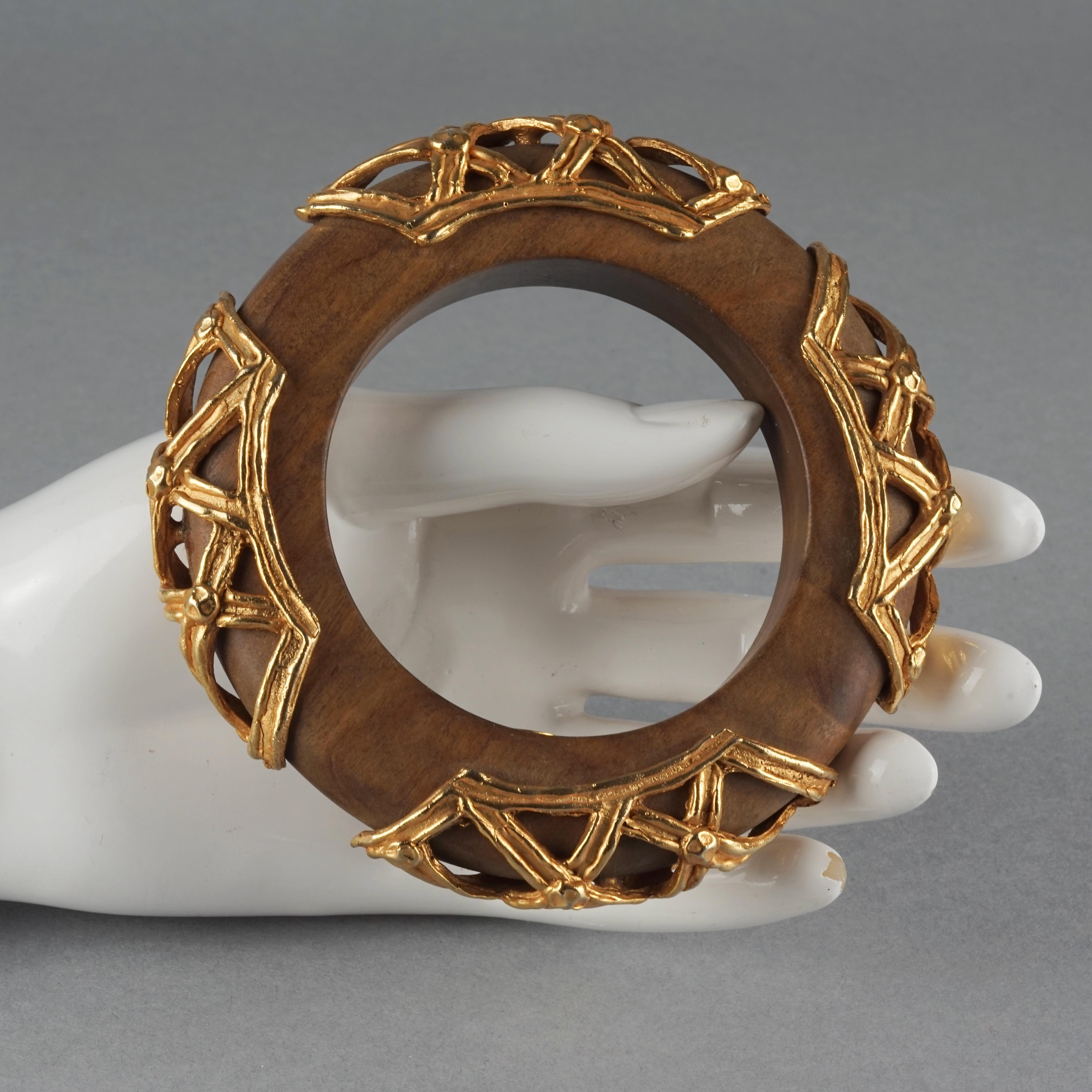 Vintage DOMINIQUE AURIENTIS Gilt Mesh Cage Wood Bangle Bracelet For Sale 5