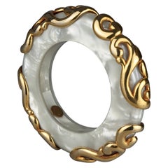 Vintage DOMINIQUE AURIENTIS Gilt Swirl Mother of Pearl Resin Bangle Bracelet