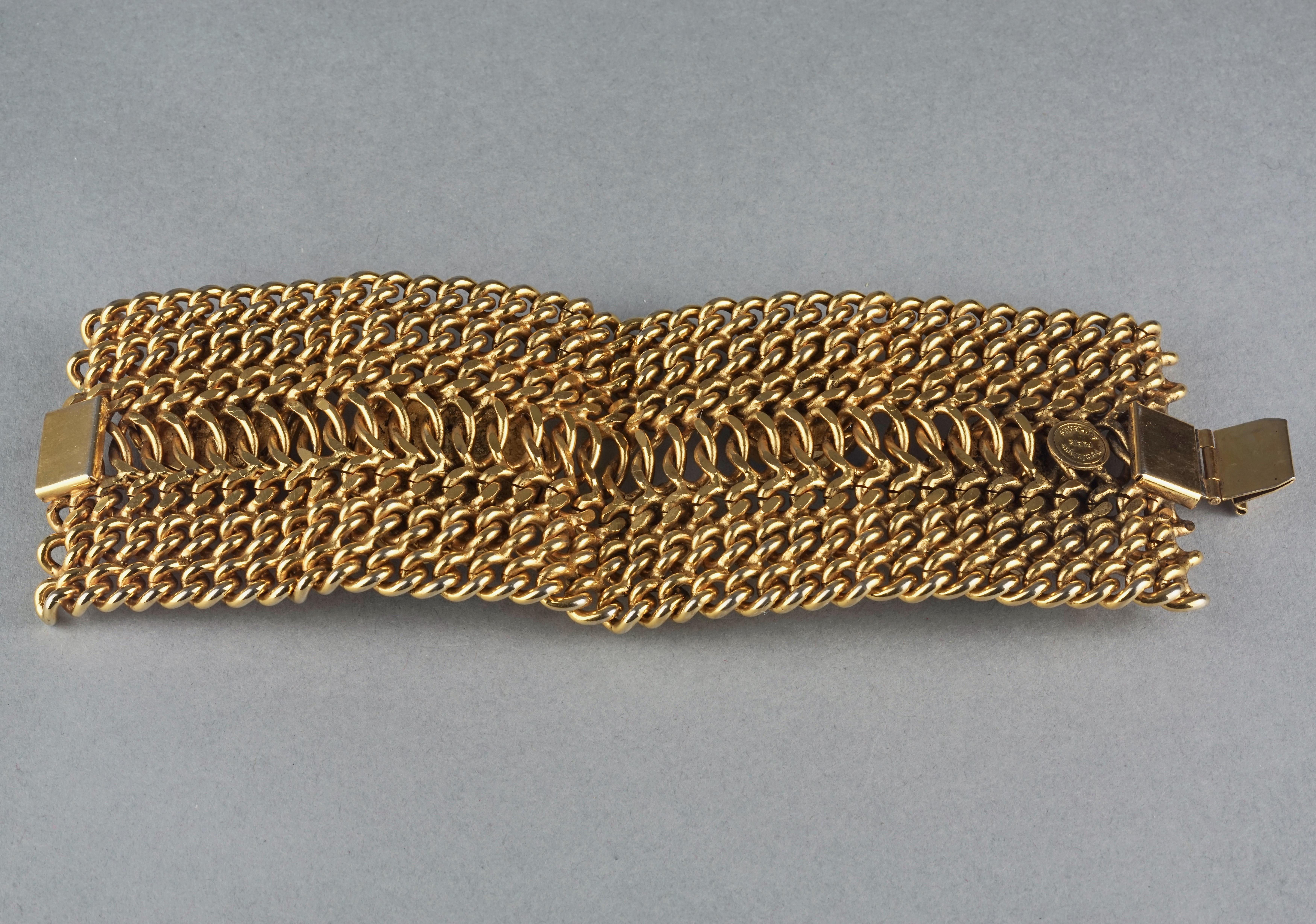 Vintage DOMINIQUE AURIENTIS Jeweled Glass Cabochon Wide Chain Cuff Bracelet 6