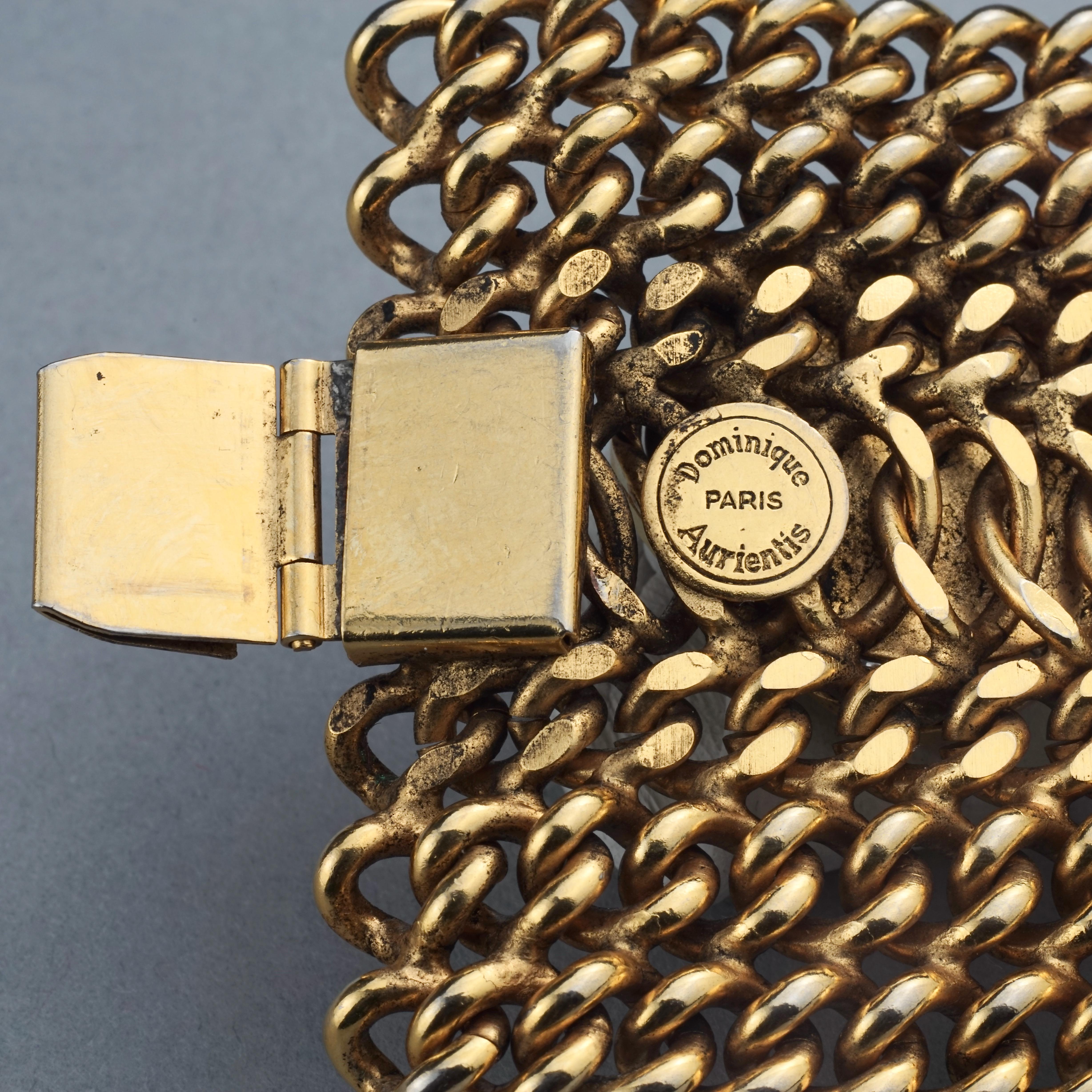 Vintage DOMINIQUE AURIENTIS Jeweled Glass Cabochon Wide Chain Cuff Bracelet 7