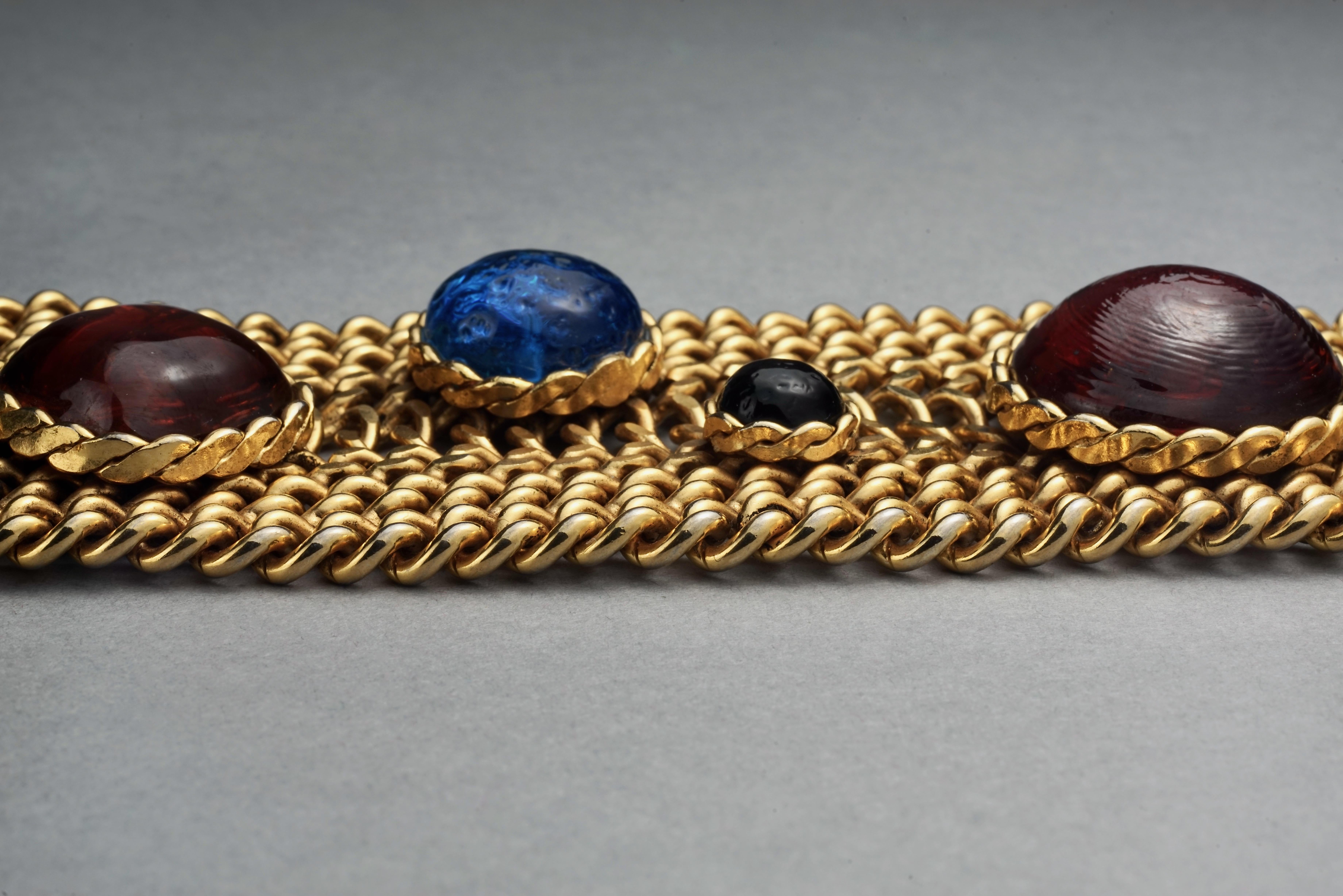 Vintage DOMINIQUE AURIENTIS Jeweled Glass Cabochon Wide Chain Cuff Bracelet 1