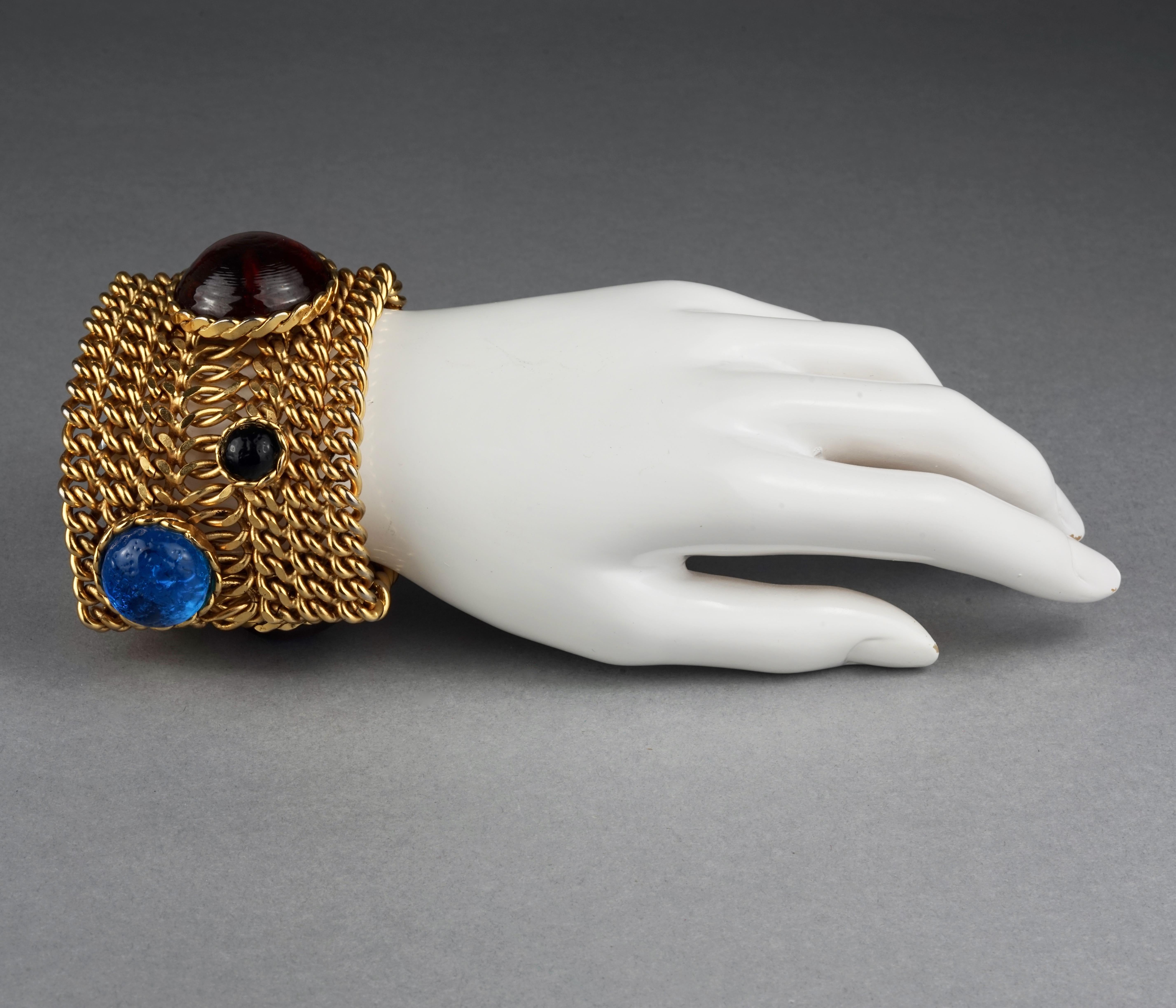Vintage DOMINIQUE AURIENTIS Jeweled Glass Cabochon Wide Chain Cuff Bracelet 4