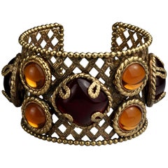 Vintage DOMINIQUE AURIENTIS Jeweled Mesh Cuff Bracelet
