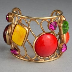 Vintage DOMINIQUE AURIENTIS Multi Colour Glass Cabochon Cuff Bracelet