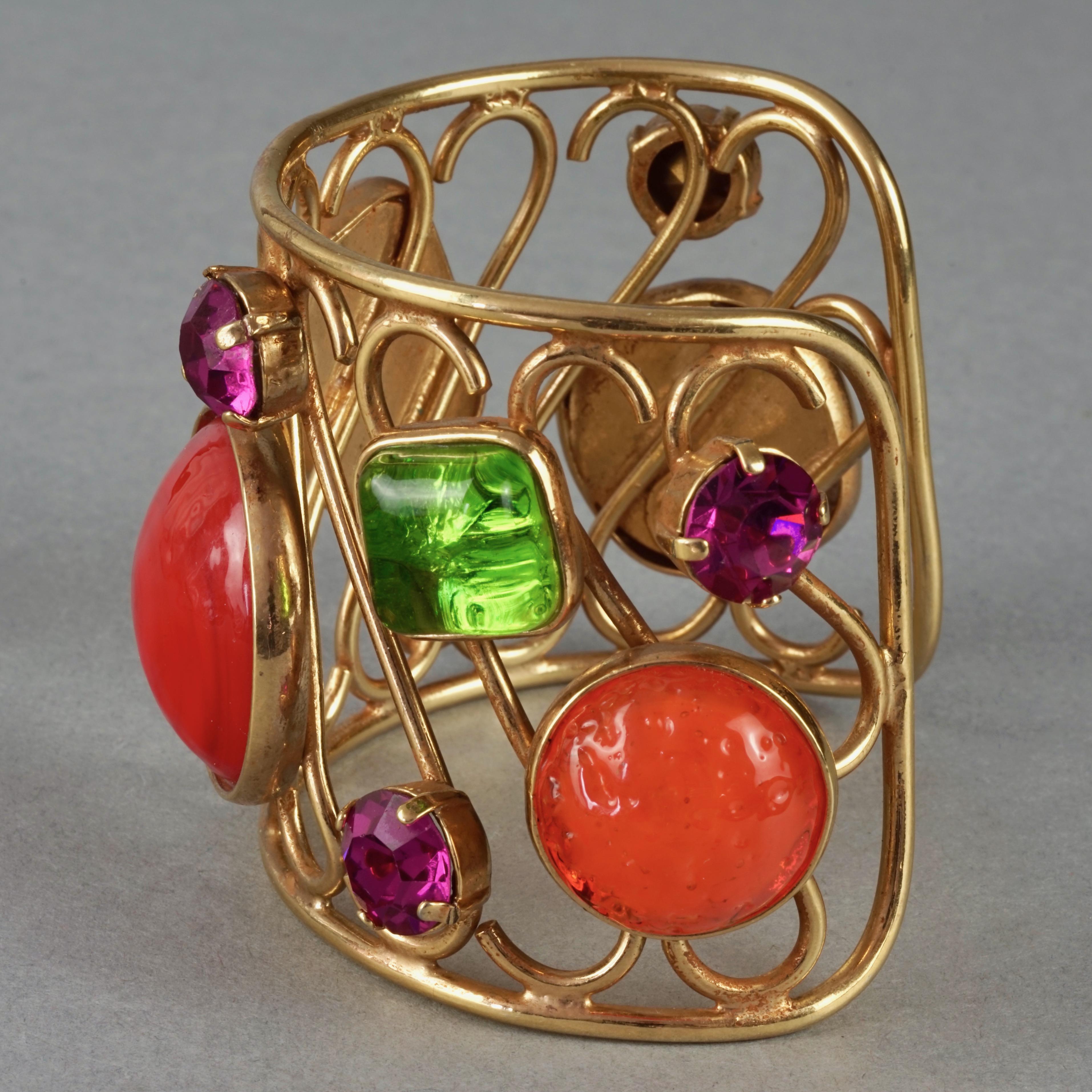 Women's Vintage DOMINIQUE AURIENTIS Multi Colour Glass Cabochon Cuff Bracelet For Sale
