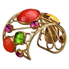 Vintage DOMINIQUE AURIENTIS Multi Colour Glass Cabochon Cuff Bracelet