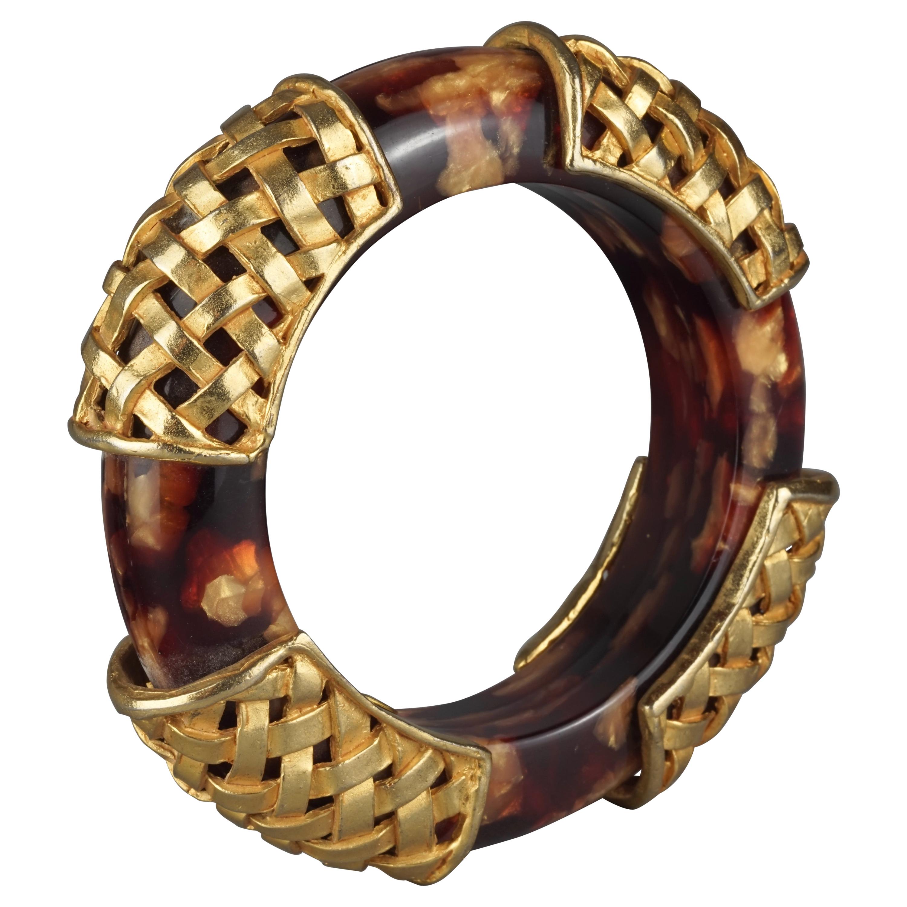 Vintage DOMINIQUE AURIENTIS Tortoiseshell Woven Gilt Bangle Bracelet