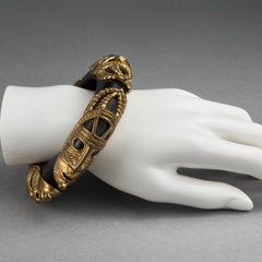 Vintage DOMINIQUE AURIENTIS Tribal Mask Wood Bangle Bracelet