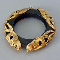 Vintage DOMINIQUE AURIENTIS Máscara tribal Pulsera de madera