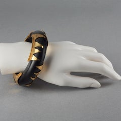 Vintage DOMINIQUE AURIENTIS Zigzag Gilt Accent Wood Bangle Bracelet