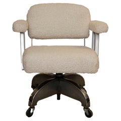 Vintage DoMore Office Swivel Chair Upholstered in White Faux Shearling