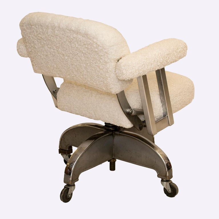 American Vintage DoMore Office Swivel Chair Upholstered in White Faux Shearling For Sale