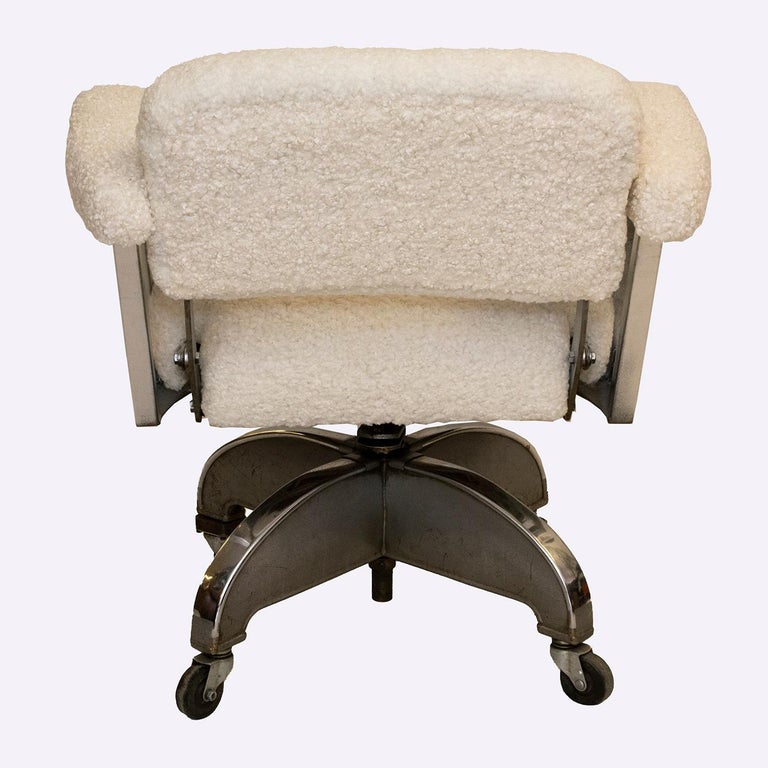 Machine-Made Vintage DoMore Office Swivel Chair Upholstered in White Faux Shearling For Sale
