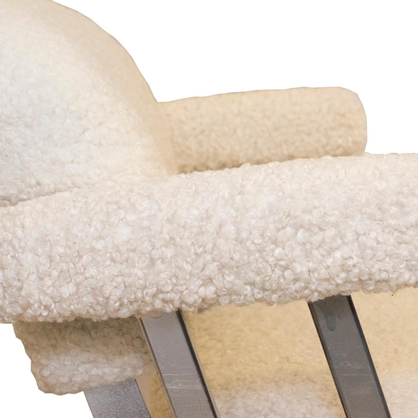 American Vintage DoMore Office Swivel Chair Upholstered in White Faux Shearling For Sale