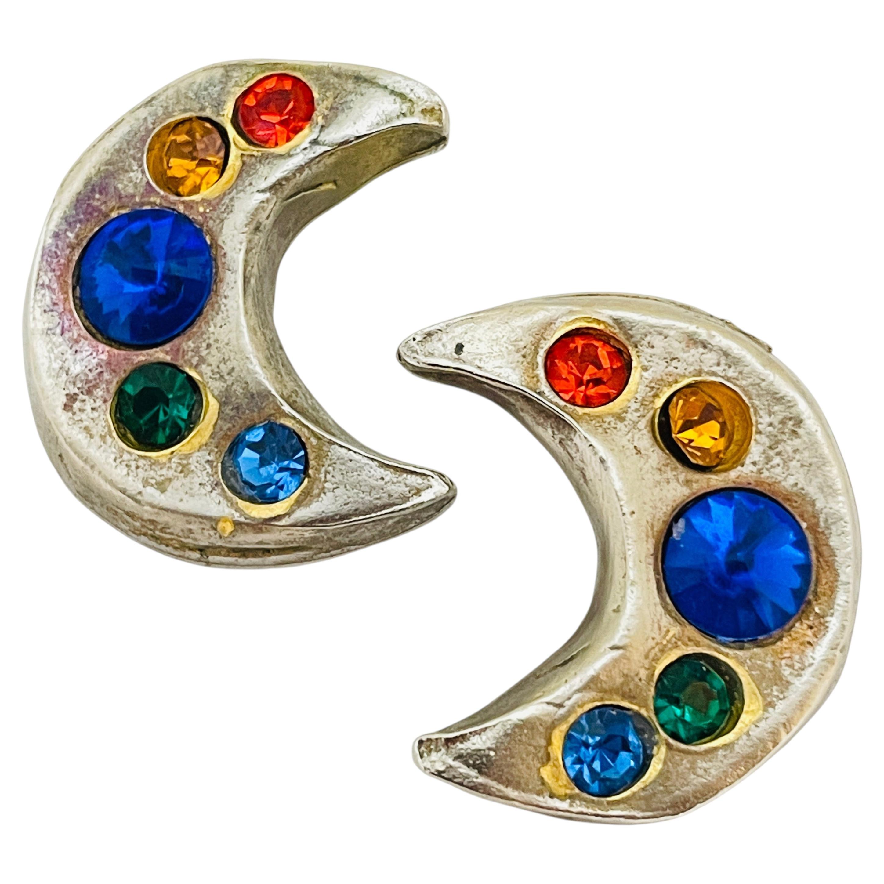 Pendientes de clip de diseño de pasarela vintage DON LIN de plata con brillantes