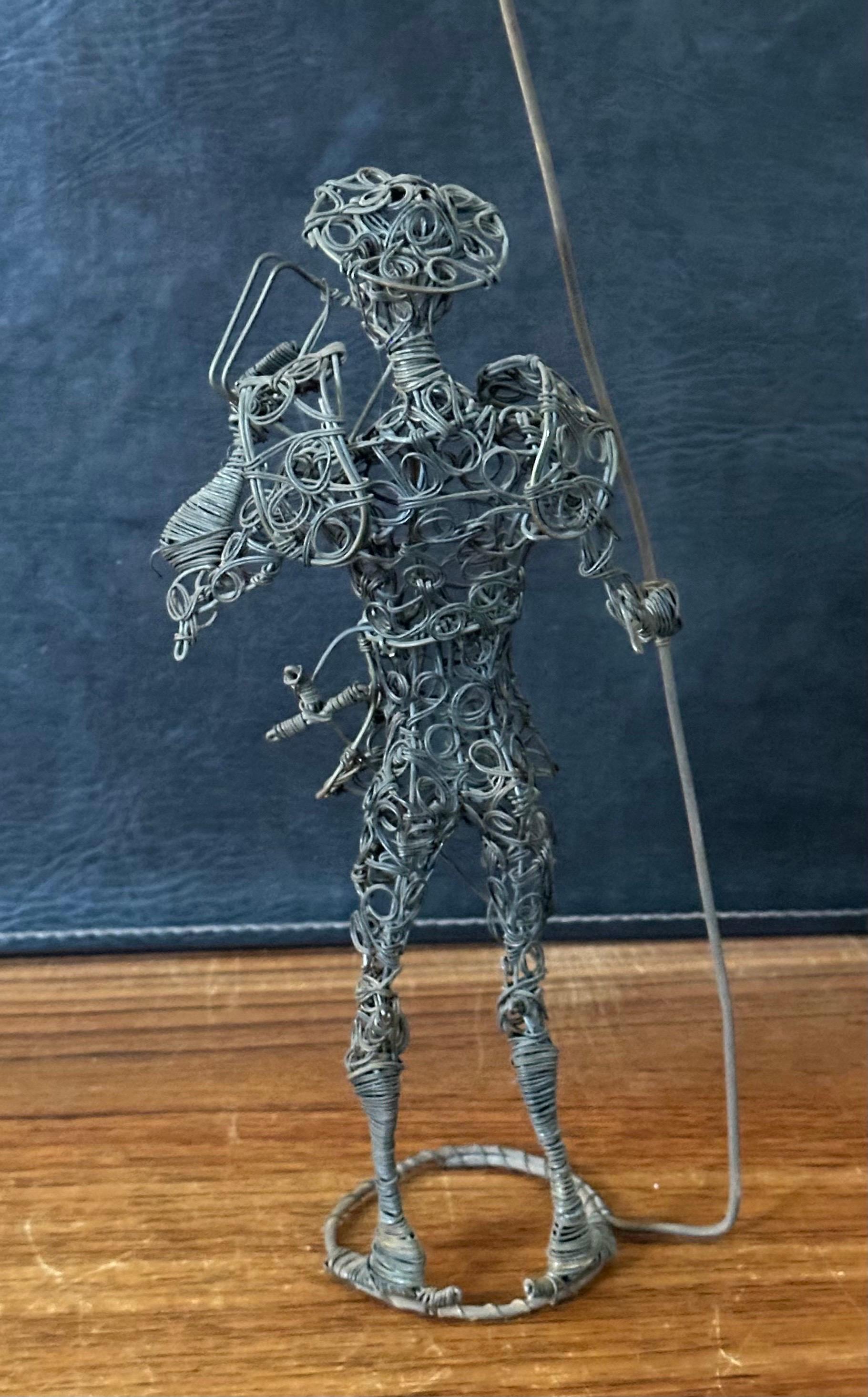Hand-Crafted Vintage Don Quixote Brutalist Wire Sculpture For Sale
