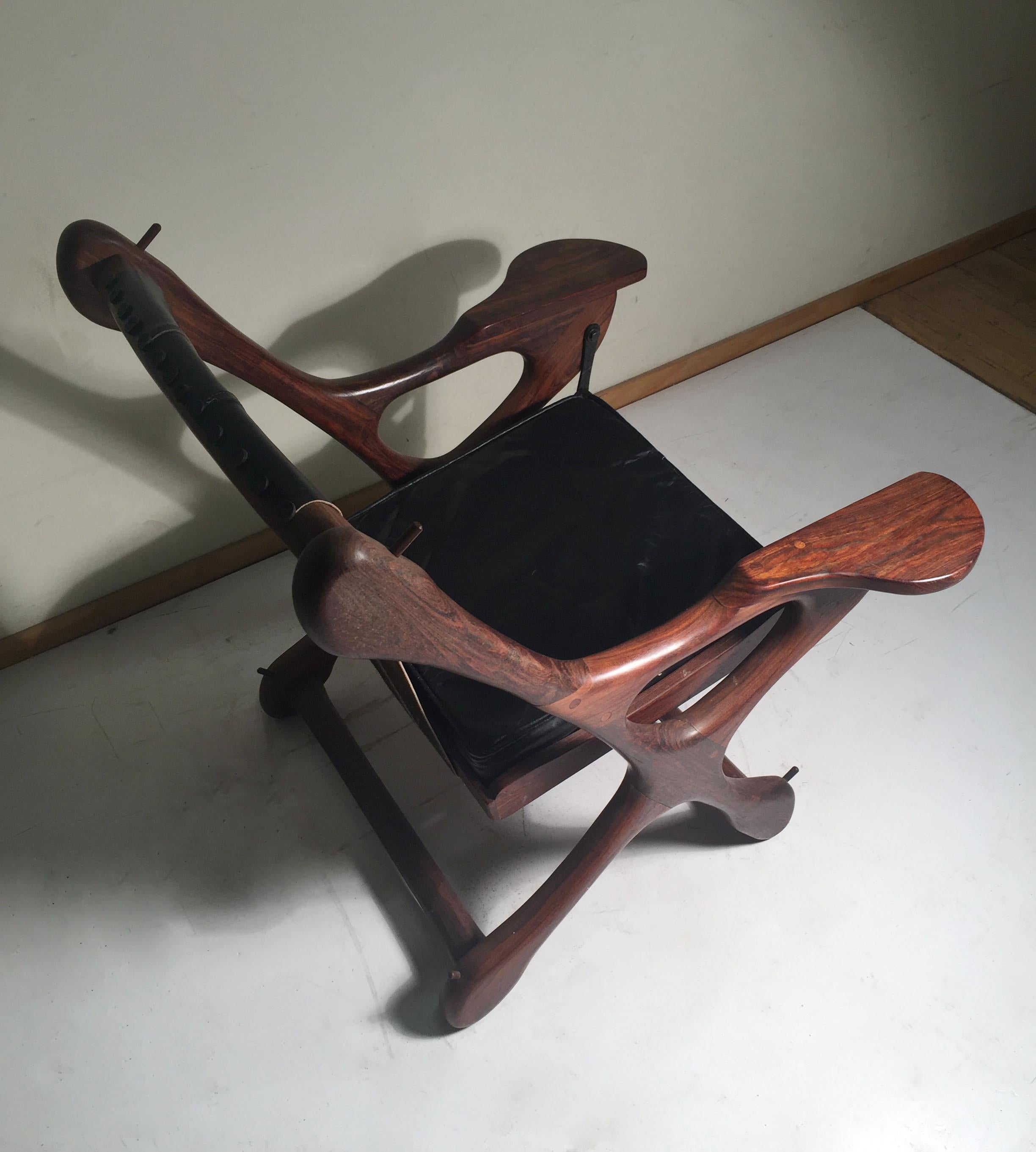 Mexican Vintage Don Shoemaker Rosewood Swinger Chair Signed Senal, Mexico For Sale