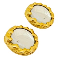 Vintage DONA KARAN DKNY gold glass designer clip on earrings