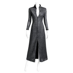 Vintage Donald Brooks 1970s Black Silver Metallic Maxi Dress, XS Fit