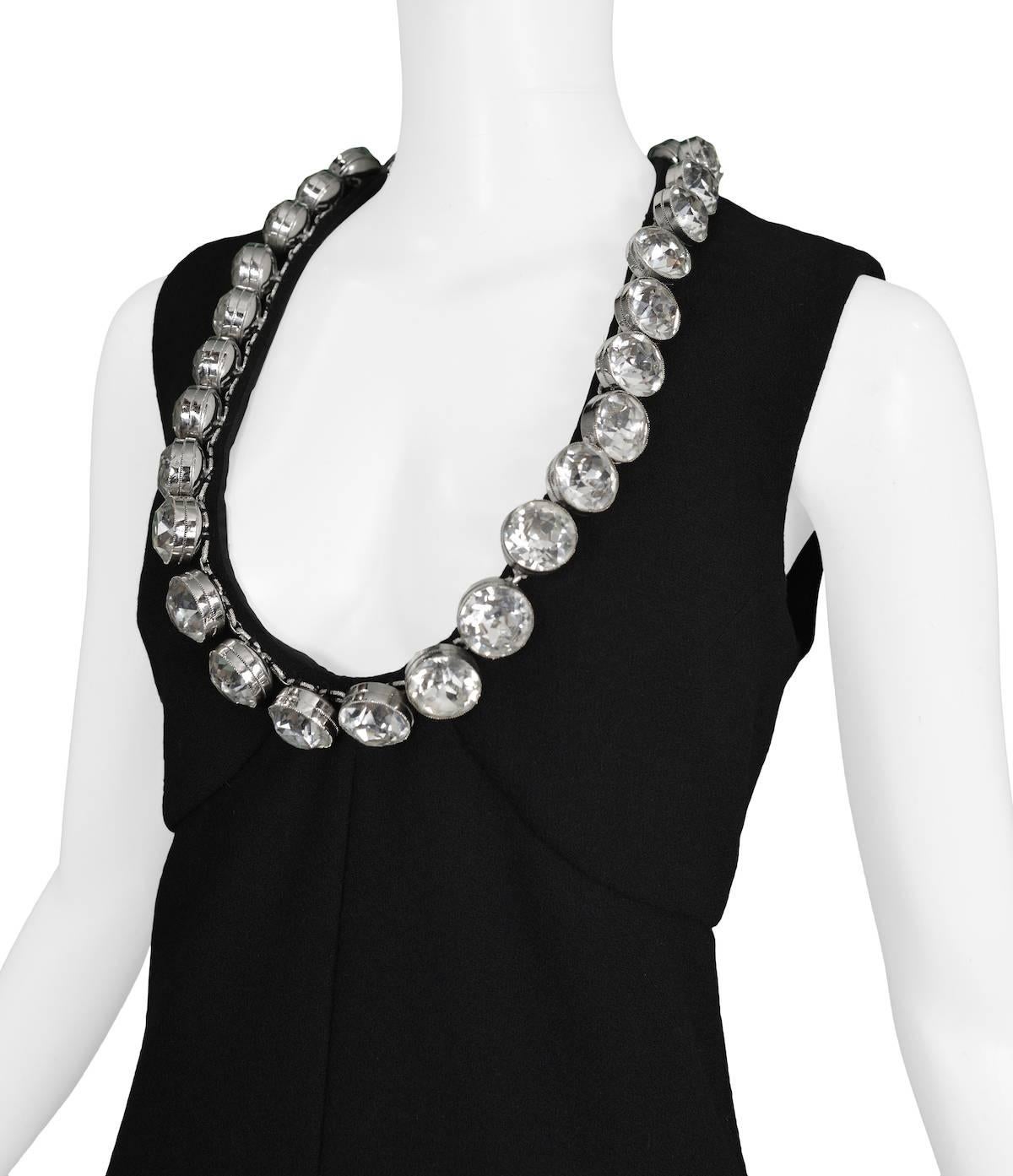Black Donald Brooks Vintage Cocktail Dress with Giant Clear Crystal Jewel Neckline