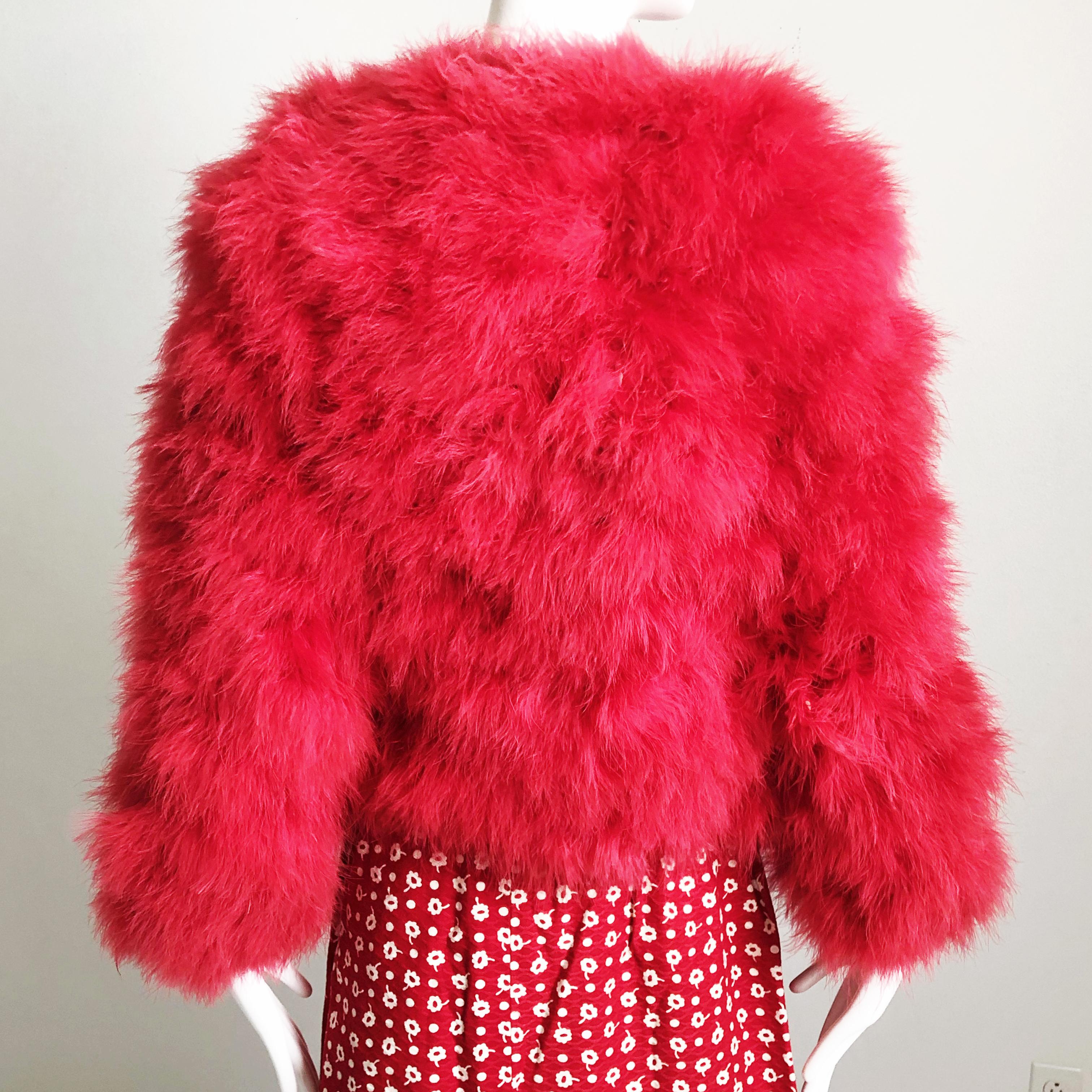 Vintage Donald Brooks Marabou Feather Jacket Short Duster Size M 70s 2