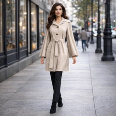 Vintage Donald Brooks Trench Jacket with Caplet Tan White Check Pattern 70s Wool