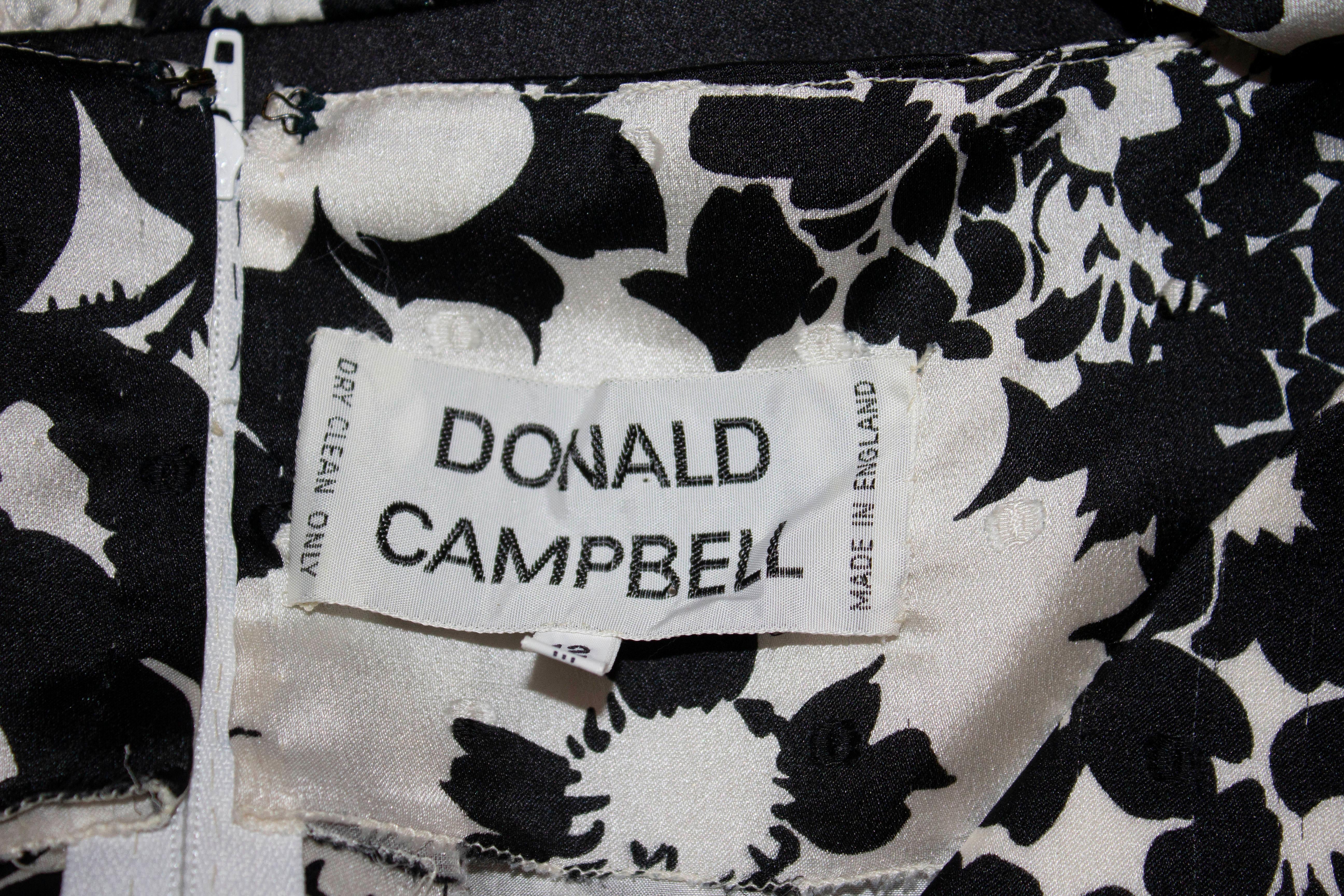 Vintage Donald Campbell Black and White Silk Dress In Good Condition For Sale In London, GB