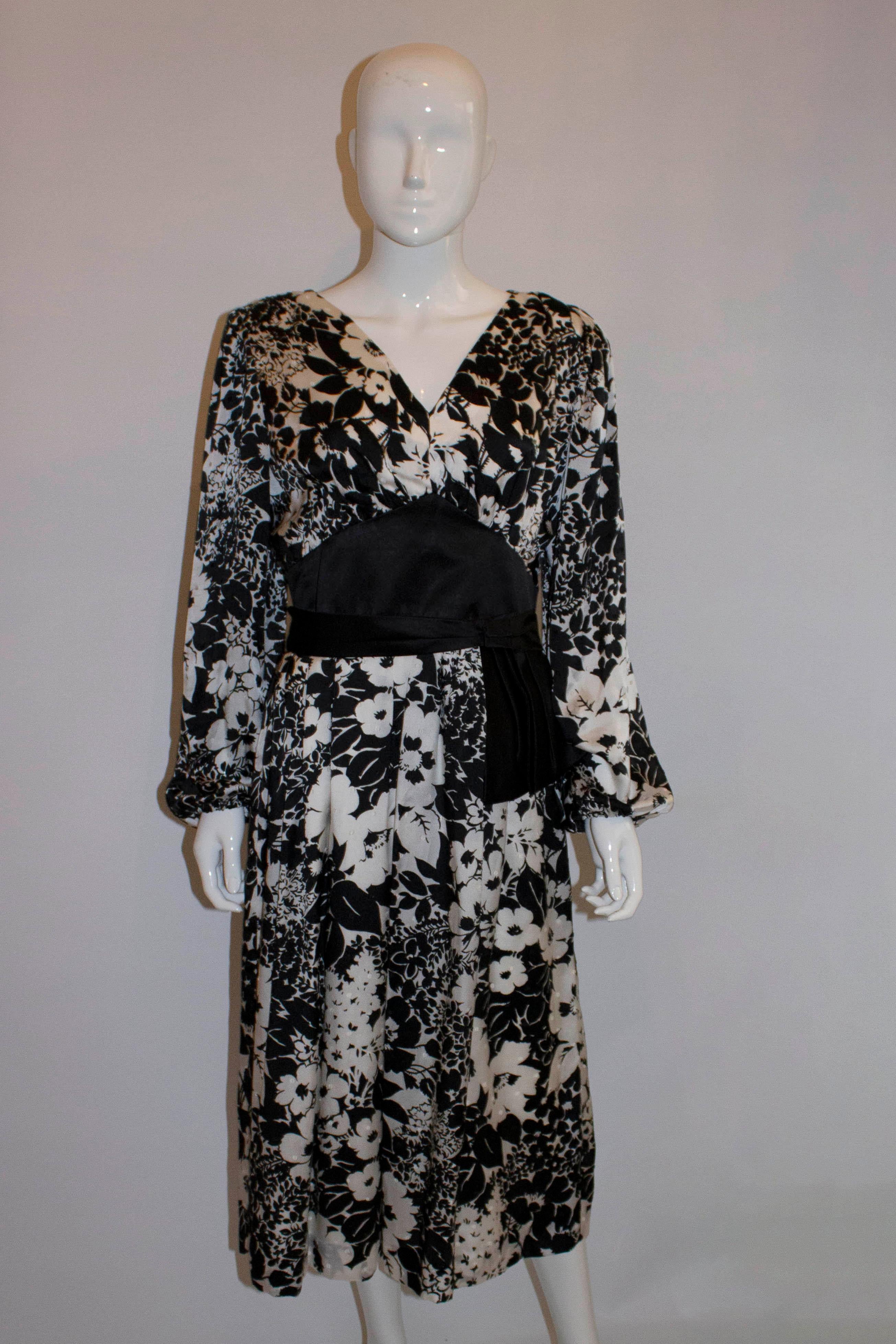 Vintage Donald Campbell Black and White Silk Dress For Sale 1