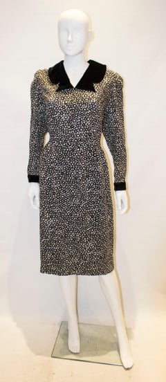 Vintage Donald Campbell Black and White Wool and Velvet Dress (Robe en laine et velours noir et blanc)