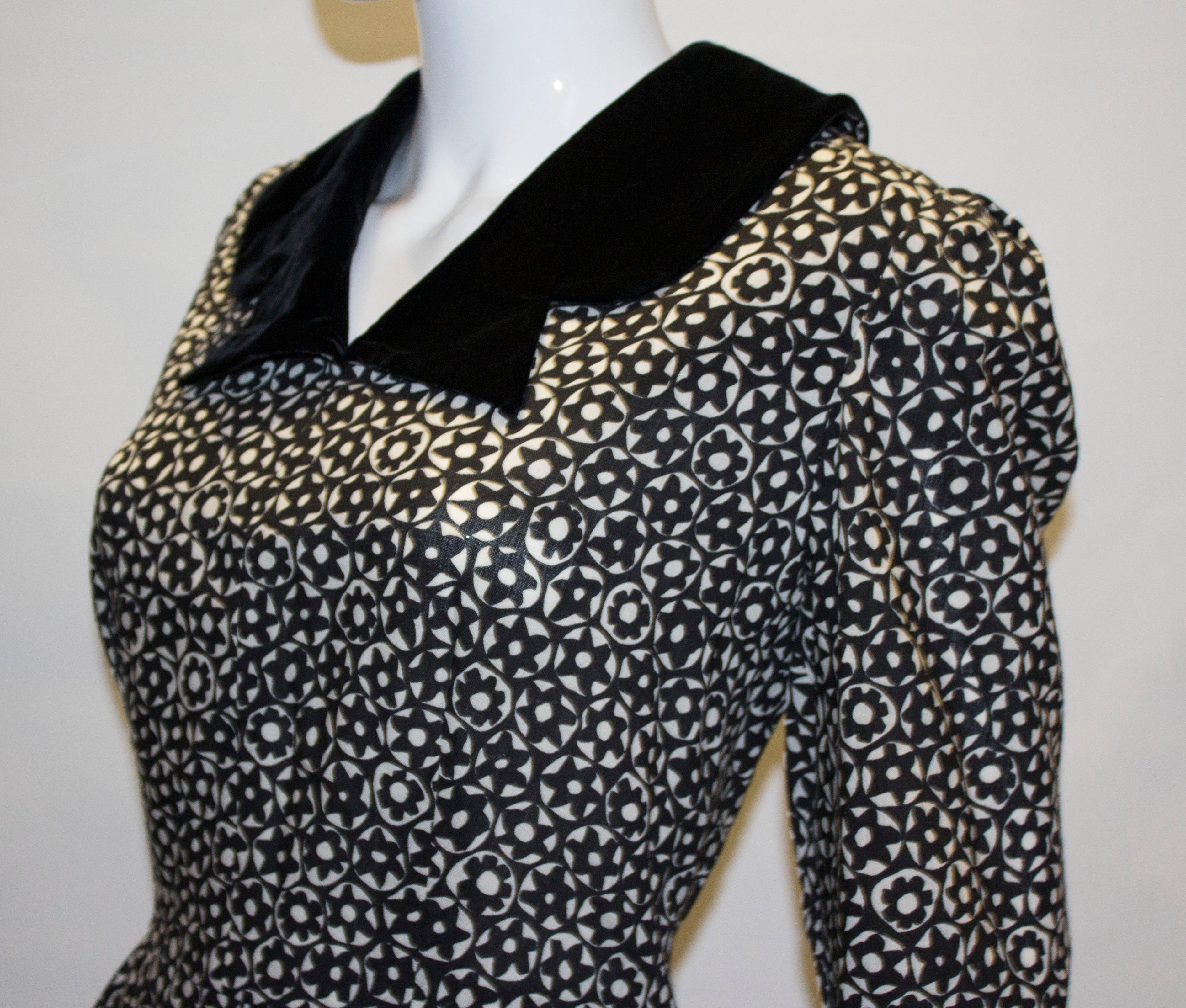 Vintage Donald Campbell Black and White Wool and Velvet Dress In Good Condition For Sale In London, GB