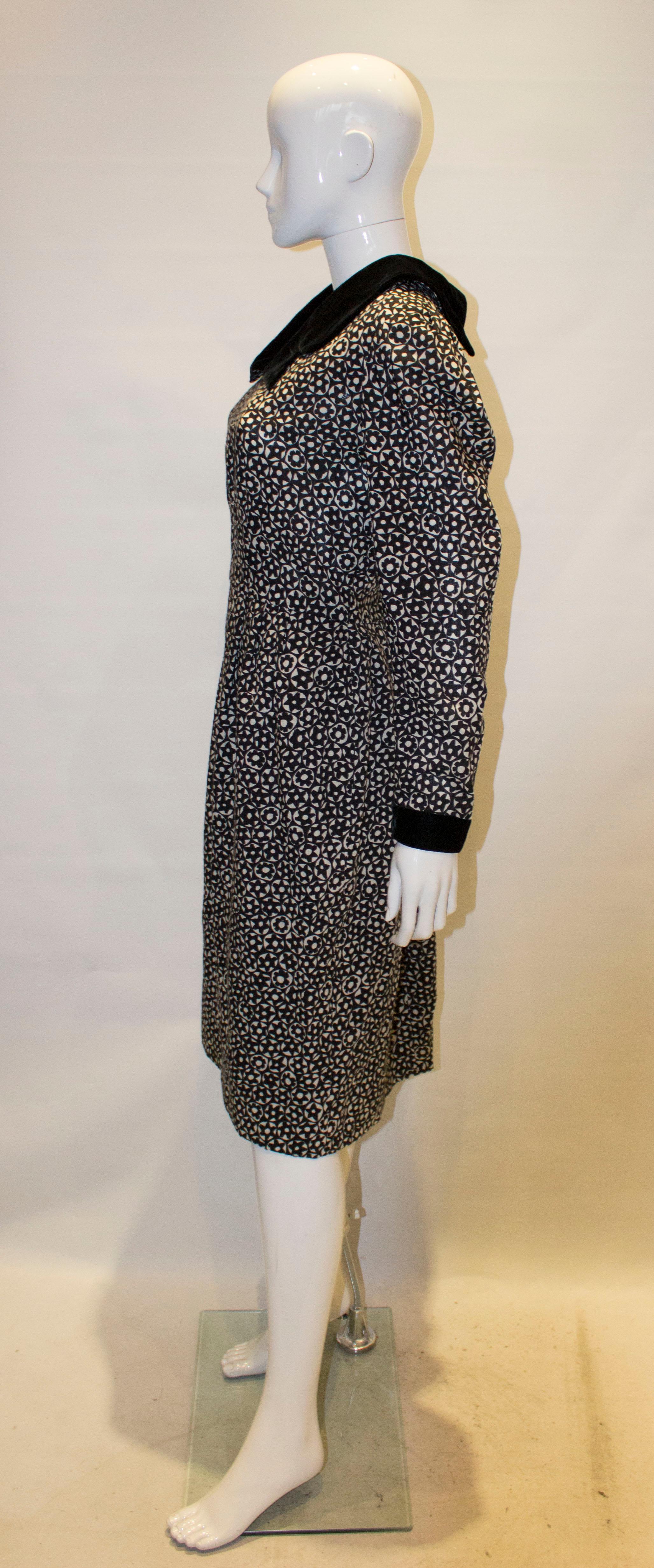Women's Vintage Donald Campbell Black and White Wool and Velvet Dress For Sale