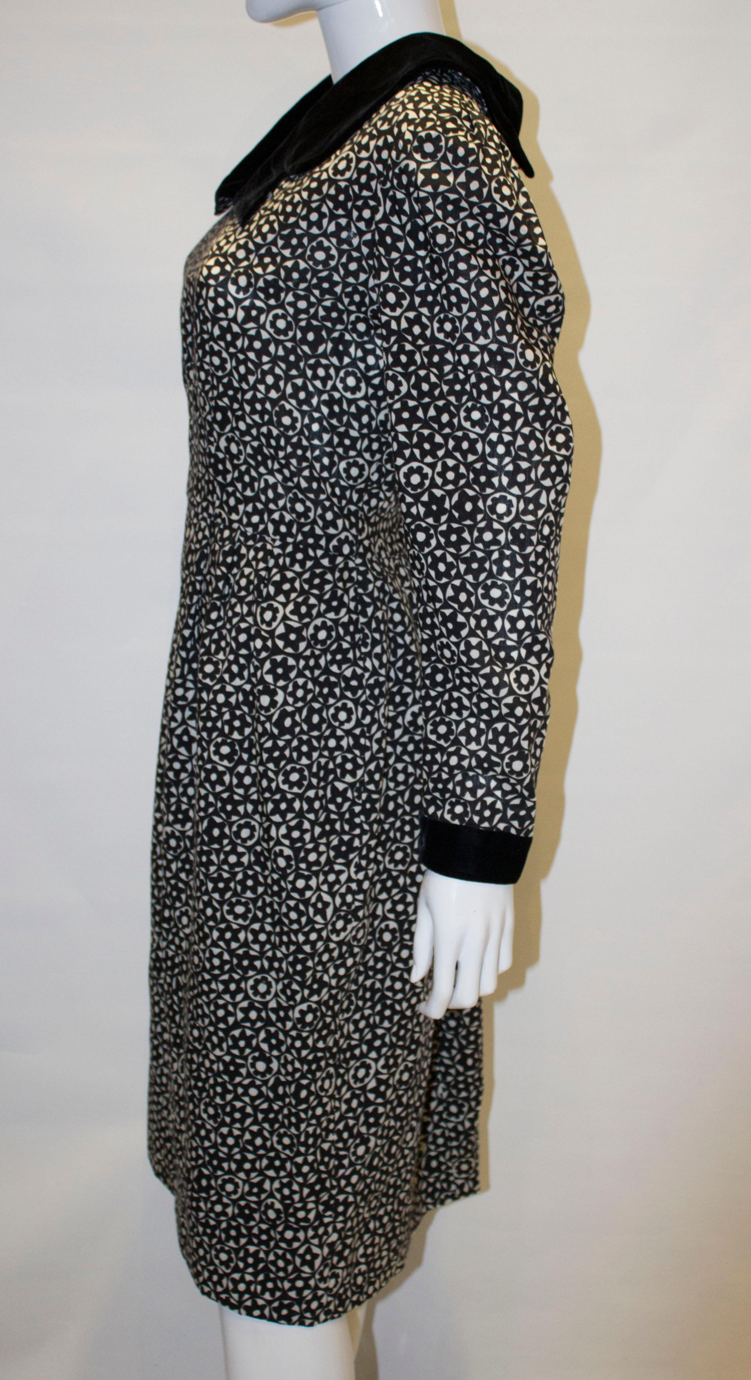 Vintage Donald Campbell Black and White Wool and Velvet Dress For Sale 1