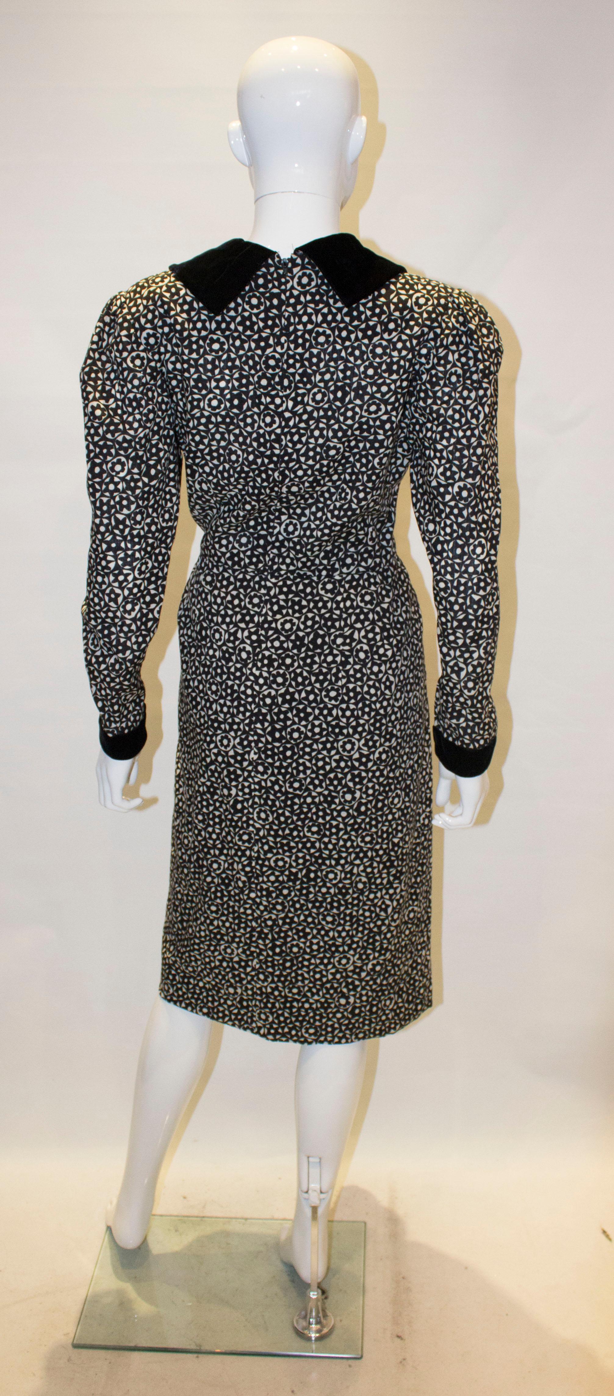 Vintage Donald Campbell Black and White Wool and Velvet Dress For Sale 2