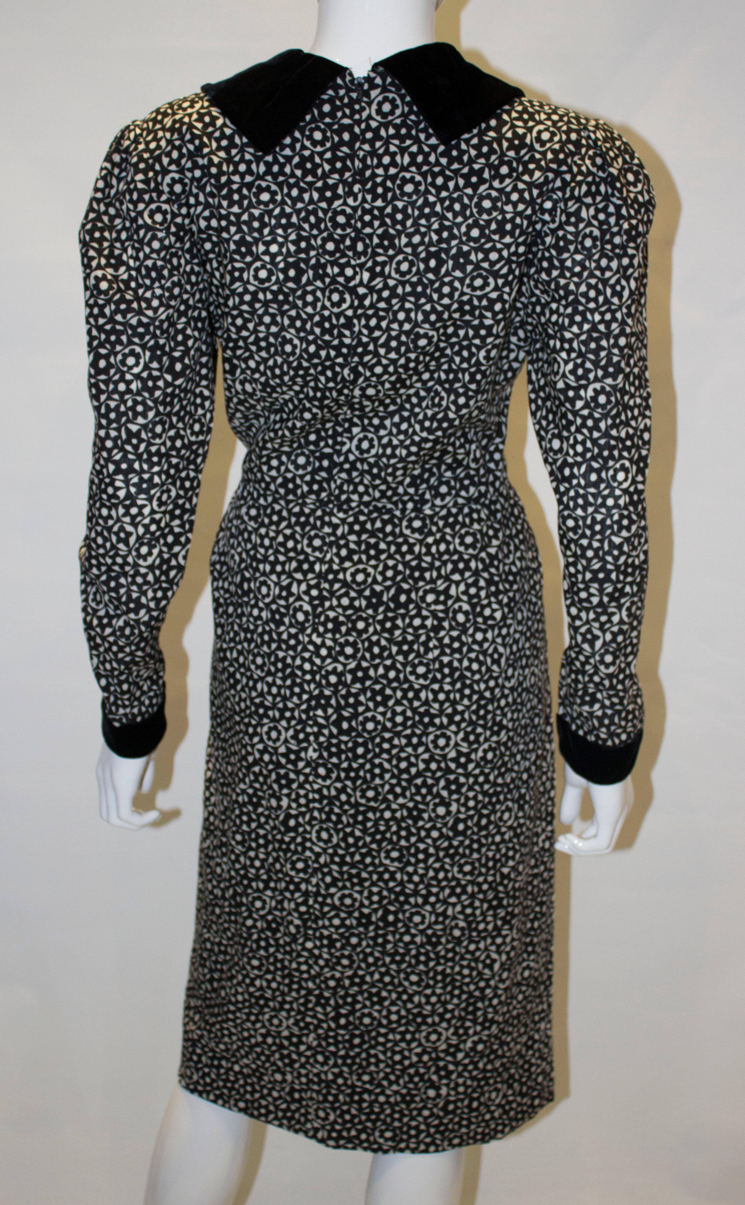 Vintage Donald Campbell Black and White Wool and Velvet Dress For Sale 3