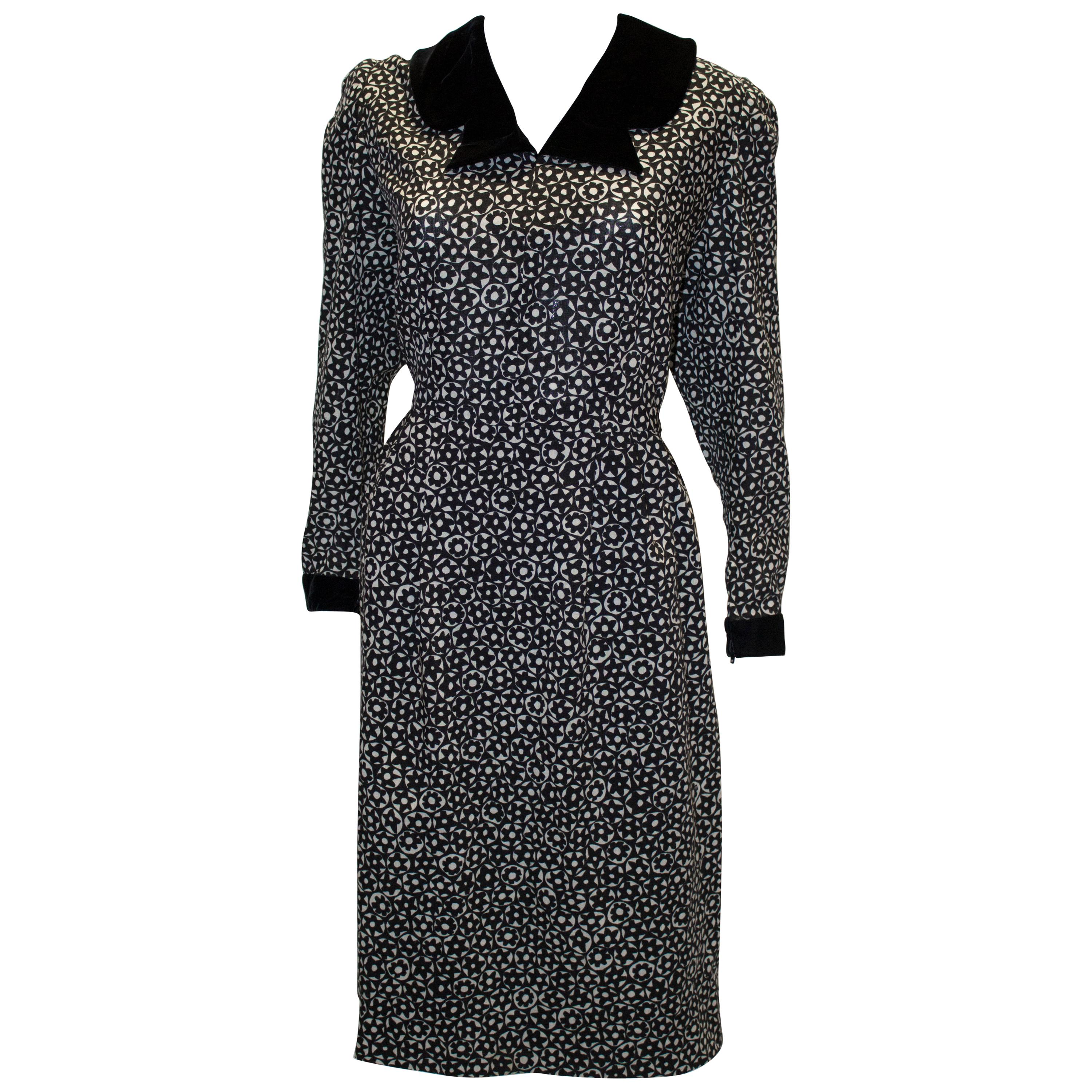 Vintage Donald Campbell Black and White Wool and Velvet Dress For Sale