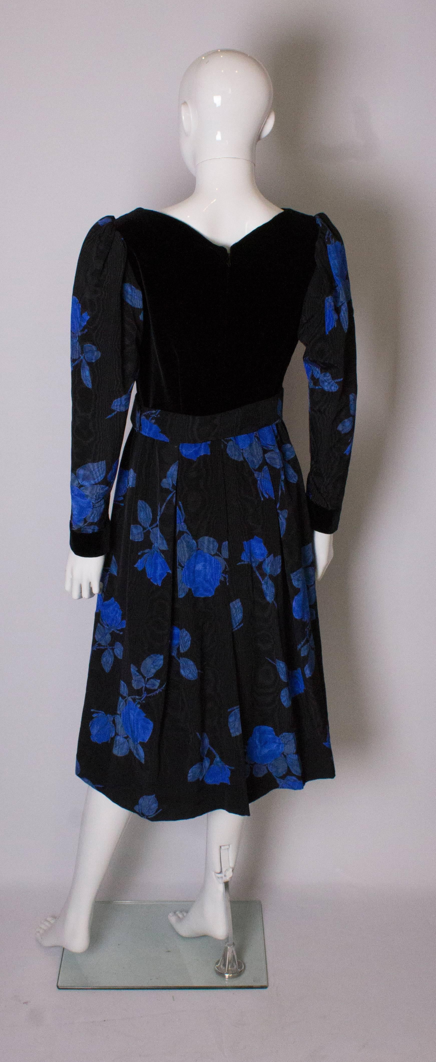 Vintage Donald Campbell Blue and Black Cocktail Dress For Sale 1