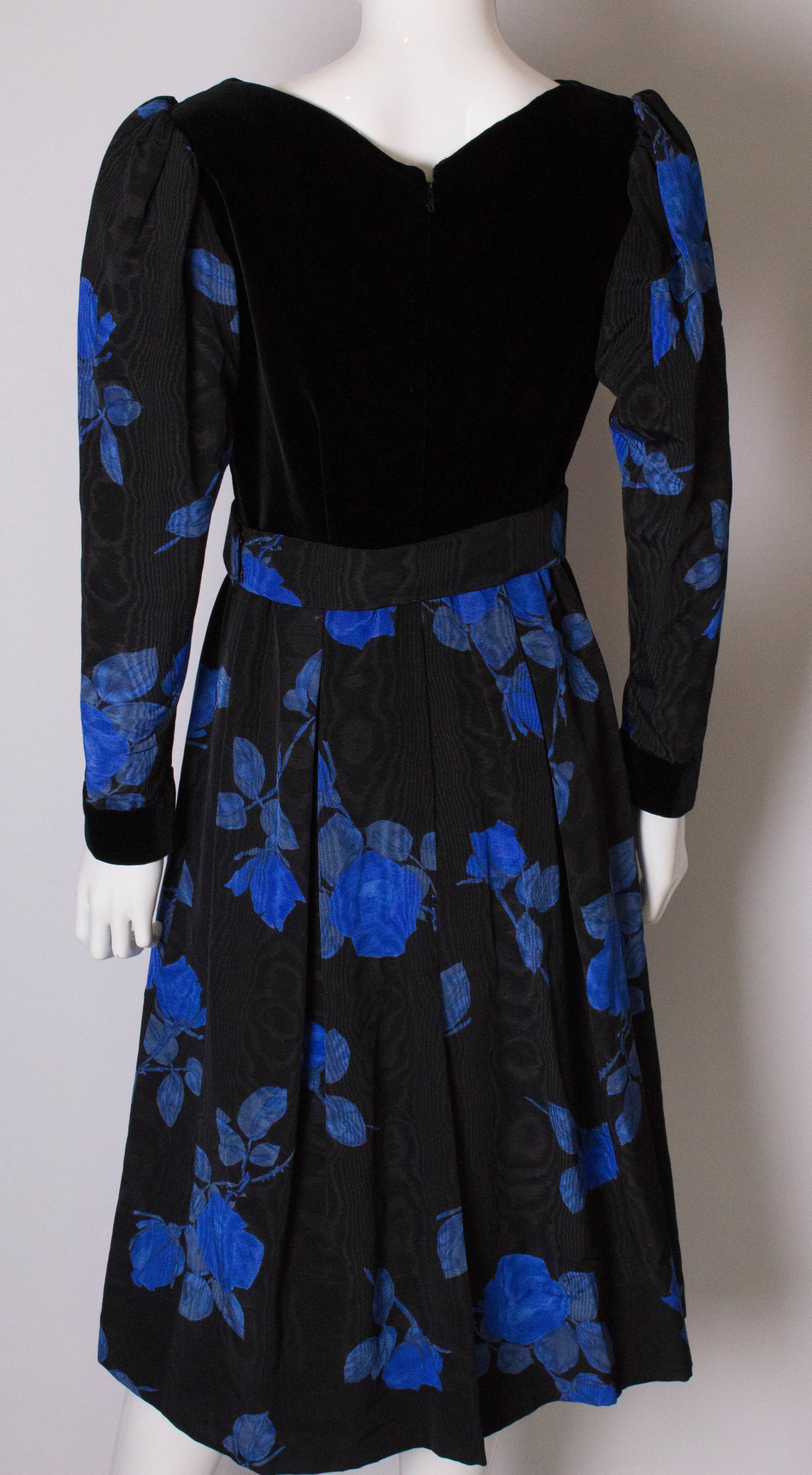 Vintage Donald Campbell Blue and Black Cocktail Dress For Sale 2