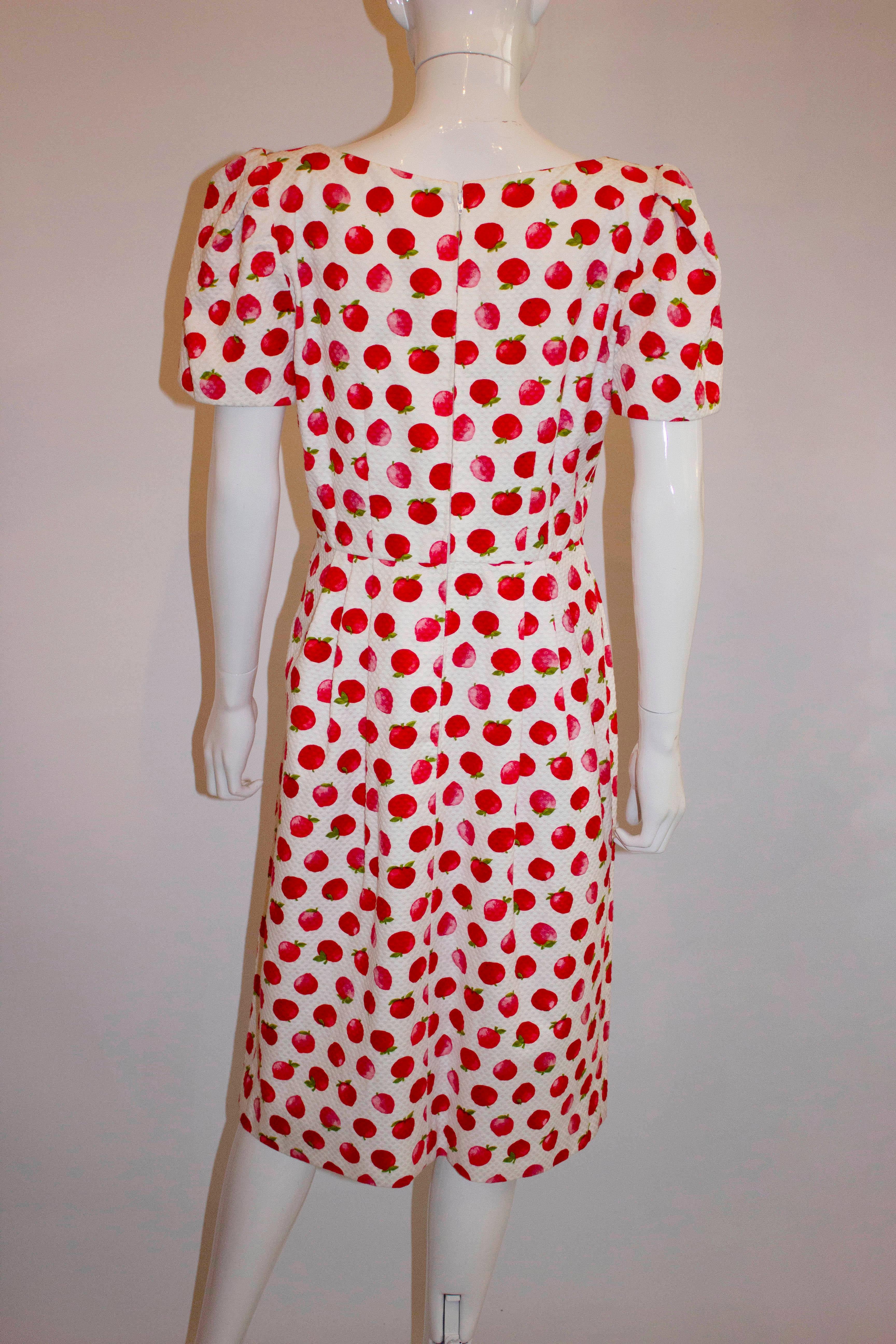 Brown Vintage Donald Campbell Fruit Print Cotton Dress For Sale