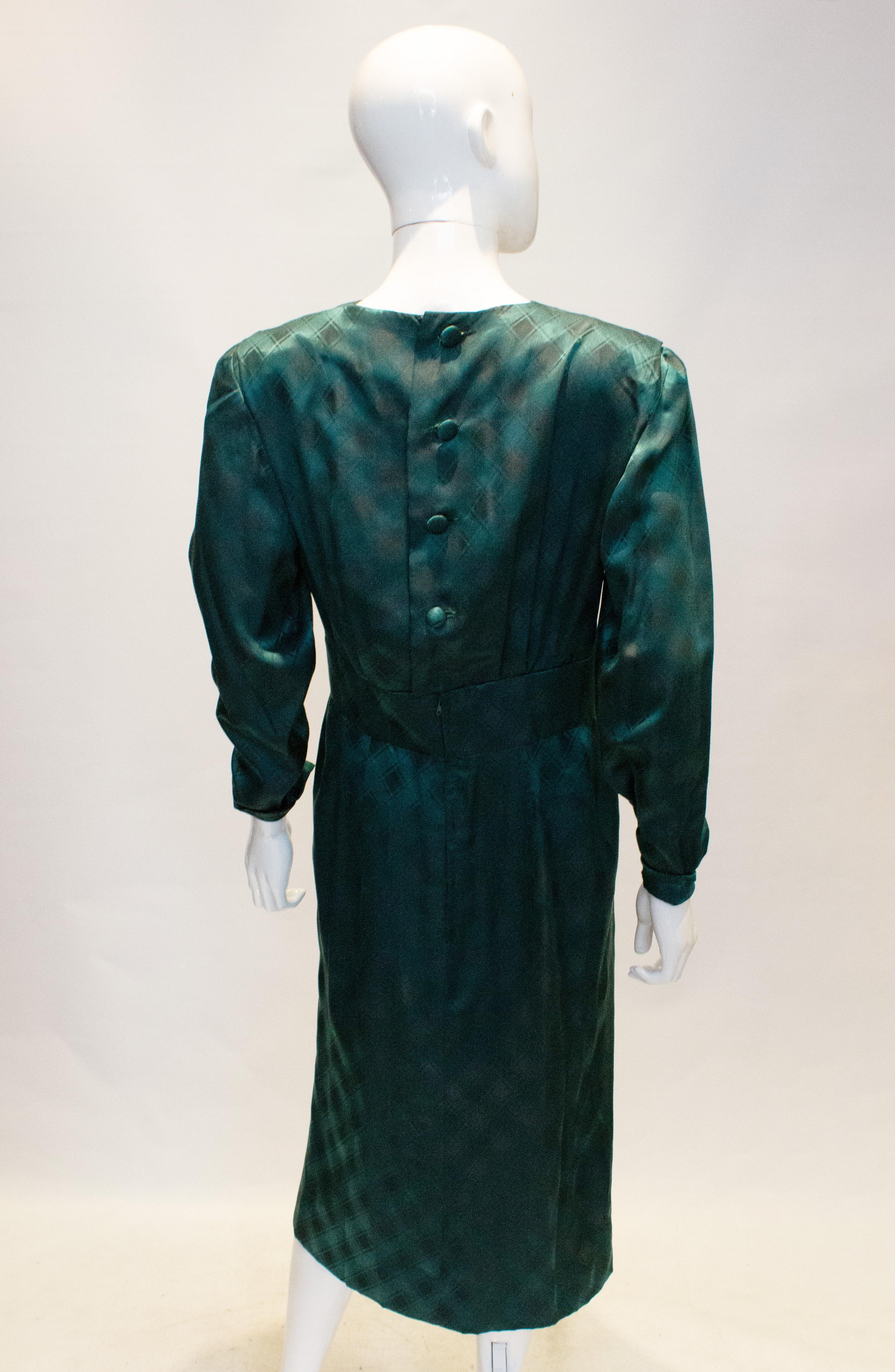 Vintage Donald Campbell Green Silk Dress In Good Condition For Sale In London, GB