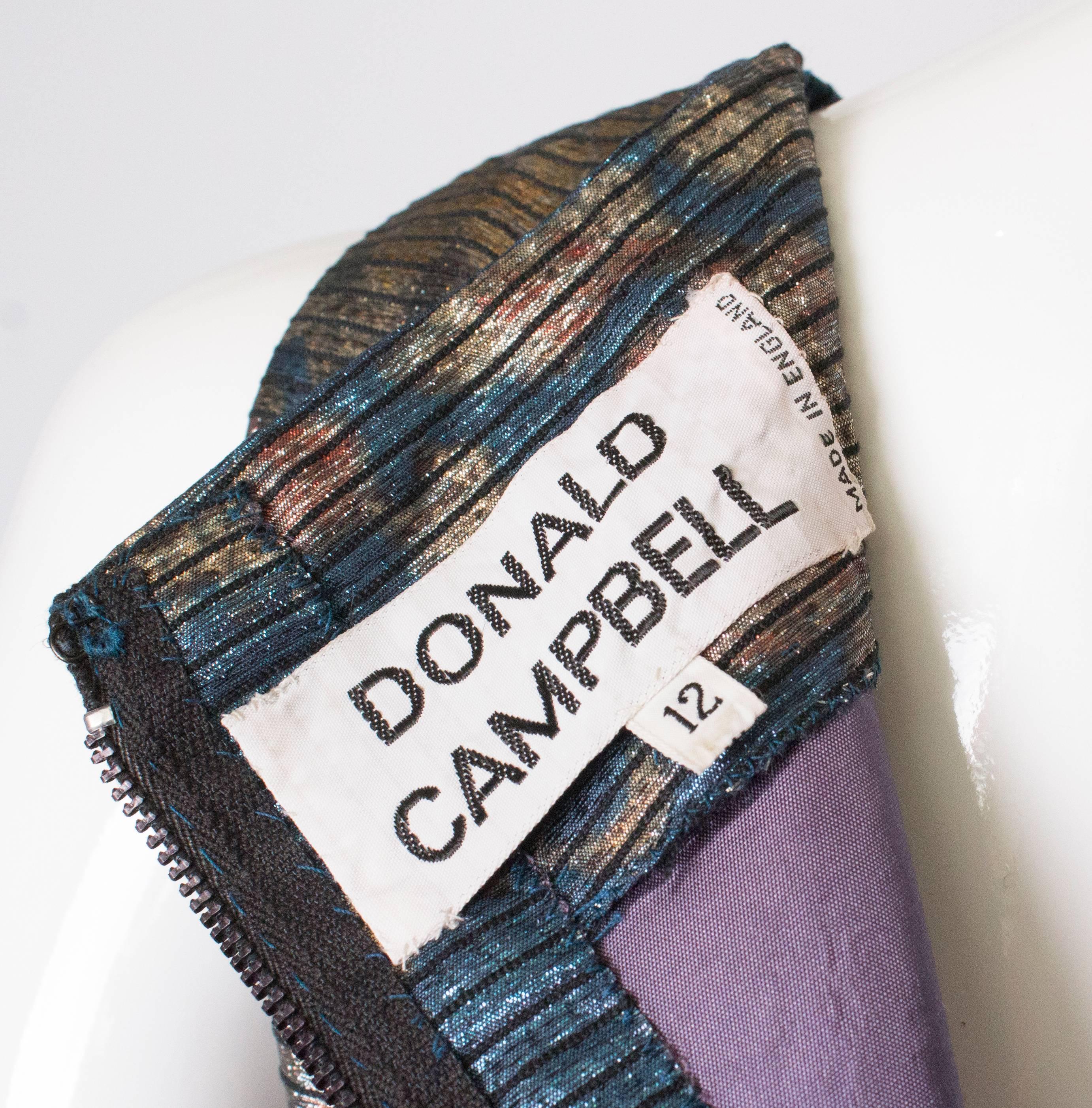 Vestido vintage Donald Campbell turquesa y dorado en venta 3