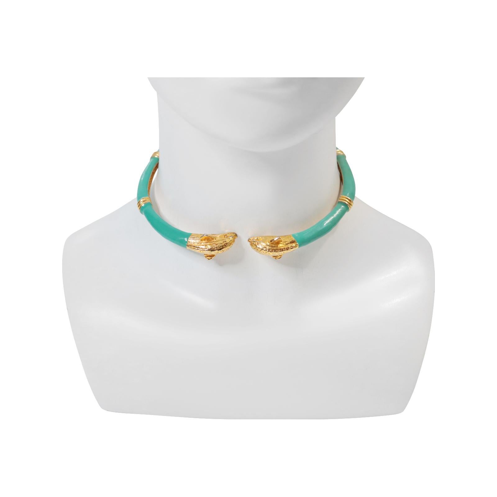 Vintage Donald Stannard Delphine Kopf Halsband in Türkis und Gold CIRCA 1980er (Moderne) im Angebot