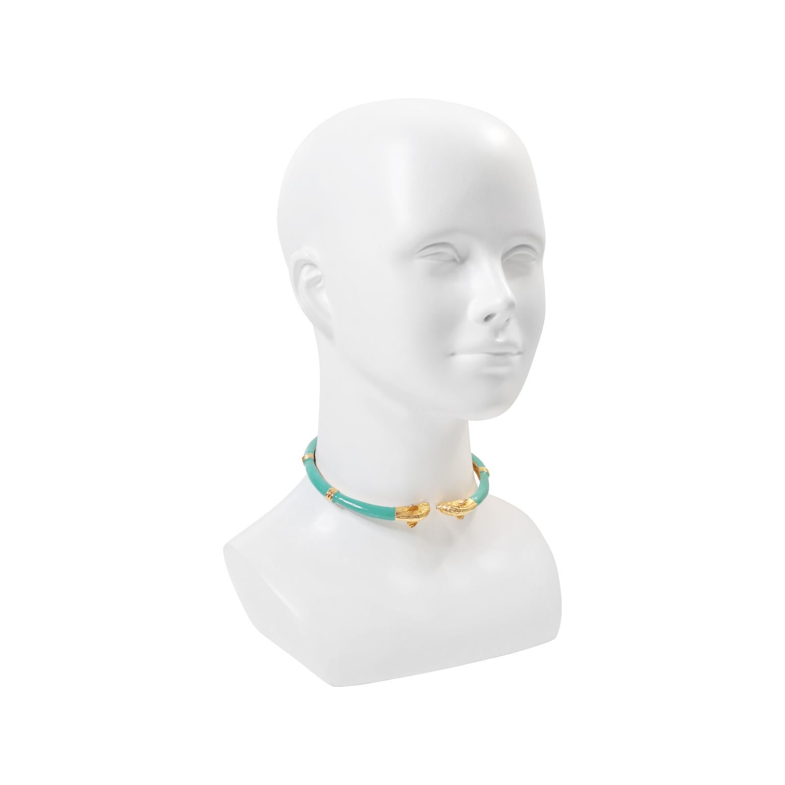 Vintage Donald Stannard Delphine Kopf Halsband in Türkis und Gold CIRCA 1980er für Damen oder Herren im Angebot
