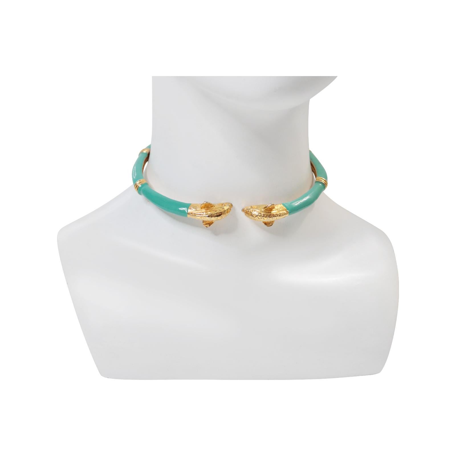 Vintage Donald Stannard Delphine Kopf Halsband in Türkis und Gold CIRCA 1980er im Zustand „Gut“ im Angebot in New York, NY