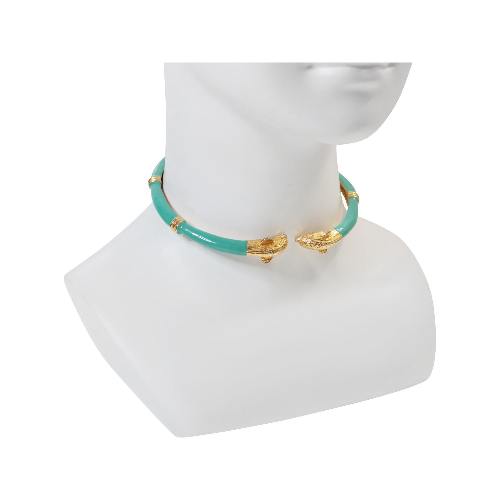 Vintage Donald Stannard Delphine Kopf Halsband in Türkis und Gold CIRCA 1980er im Angebot 1