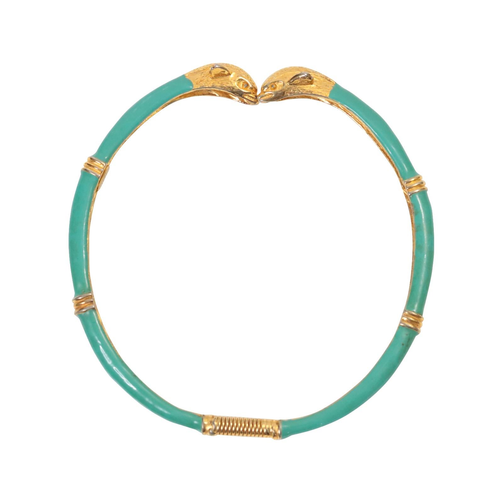 Vintage Donald Stannard Delphine Kopf Halsband in Türkis und Gold CIRCA 1980er im Angebot 2