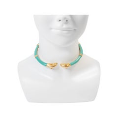Vintage Donald Stannard Dolphins Head Choker in Turquoise and Gold Circa 1980s