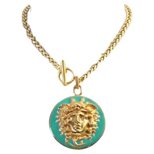 Vintage Donald Stannard Gold Tone Enamel Turquoise Medusa Circa 1980s For Sale 6