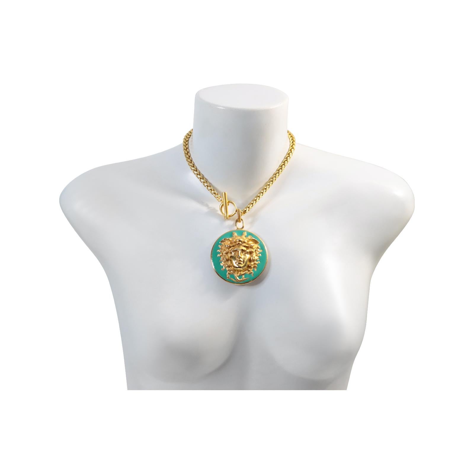 Modern Vintage Donald Stannard Gold Tone Enamel Turquoise Medusa Circa 1980s For Sale